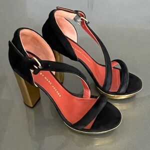 Marc by Marc Jacobs 5” Platform Black Velvet Gold Heel Size 36 Made in Italy